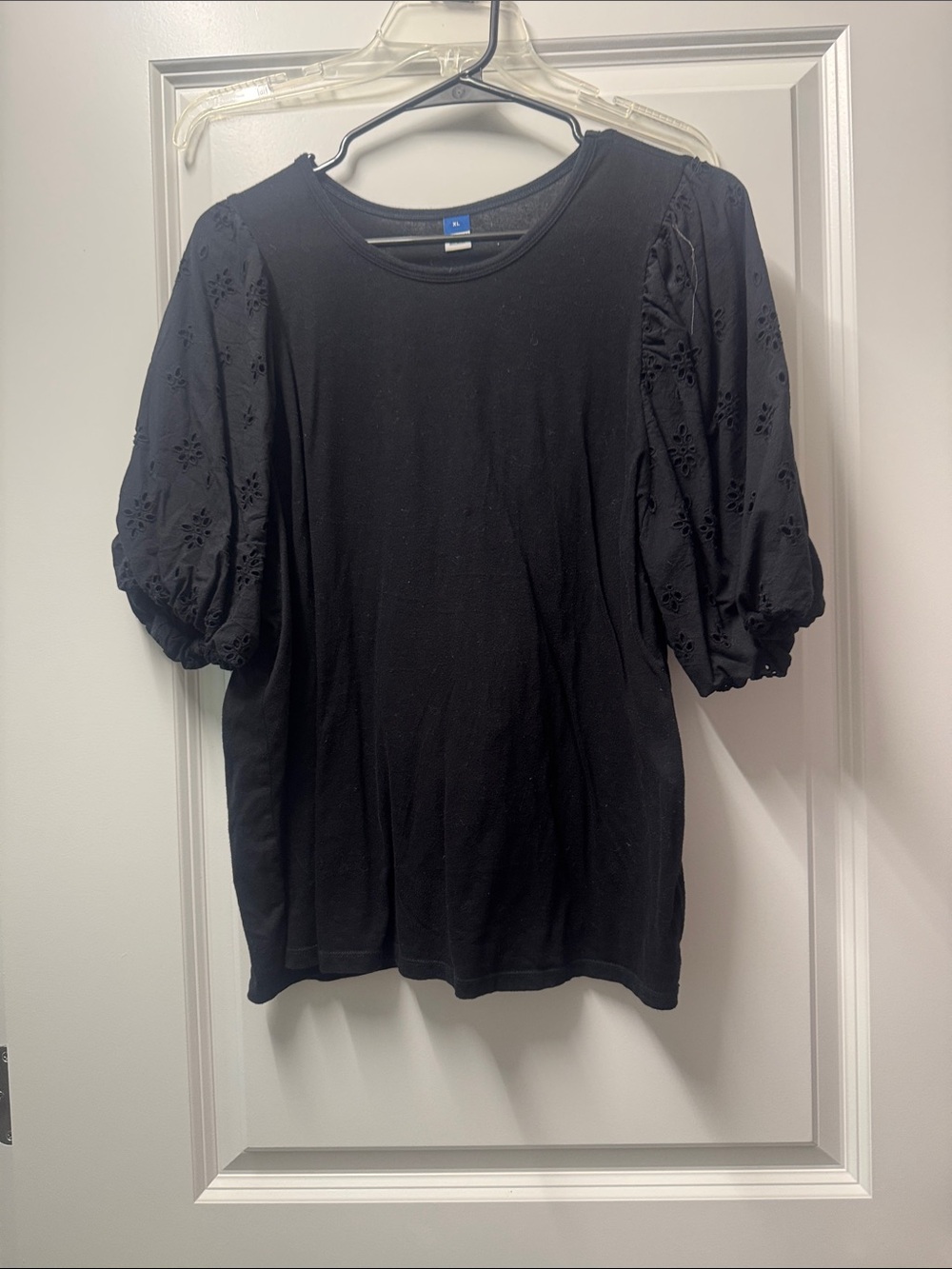 Black Puff-Sleeve Women's Top